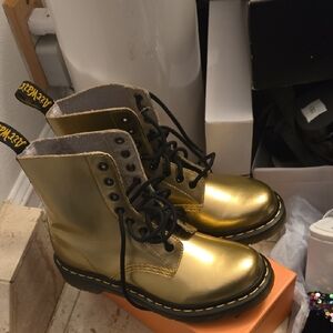 Dr. Martens Metallic Gold Boots with Black Laces